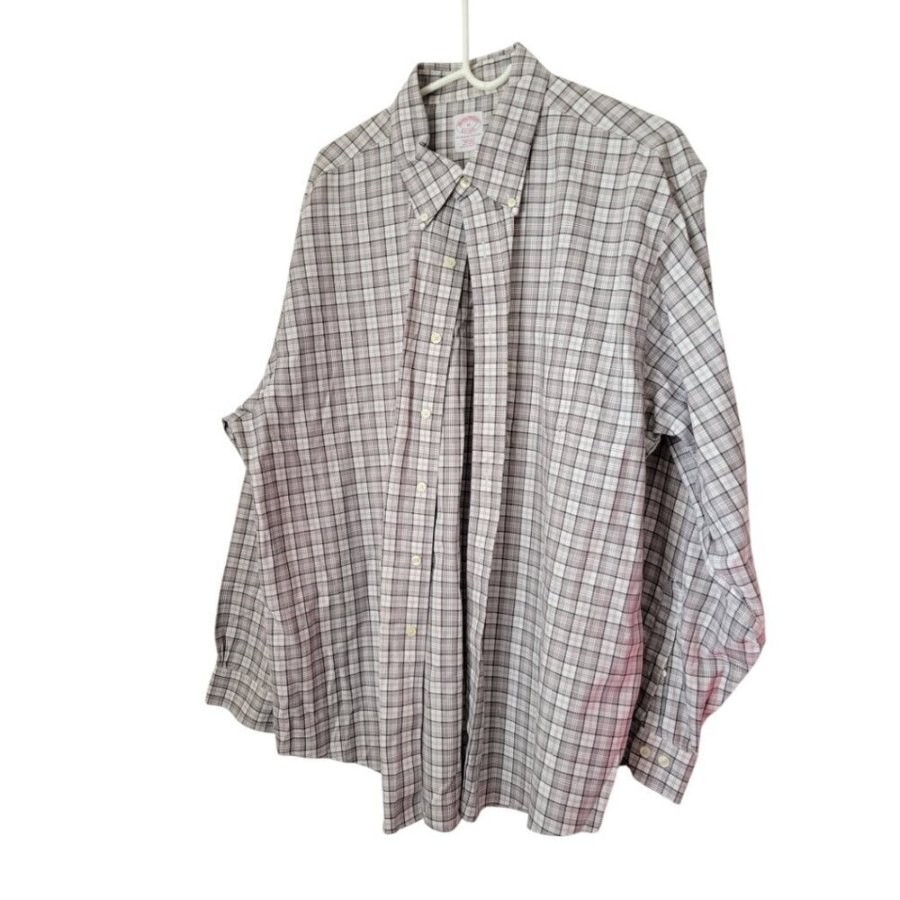 Men's Brooks Brothers XL Pink‎ Gray Plaid Button Down Long Sleeve Shirt